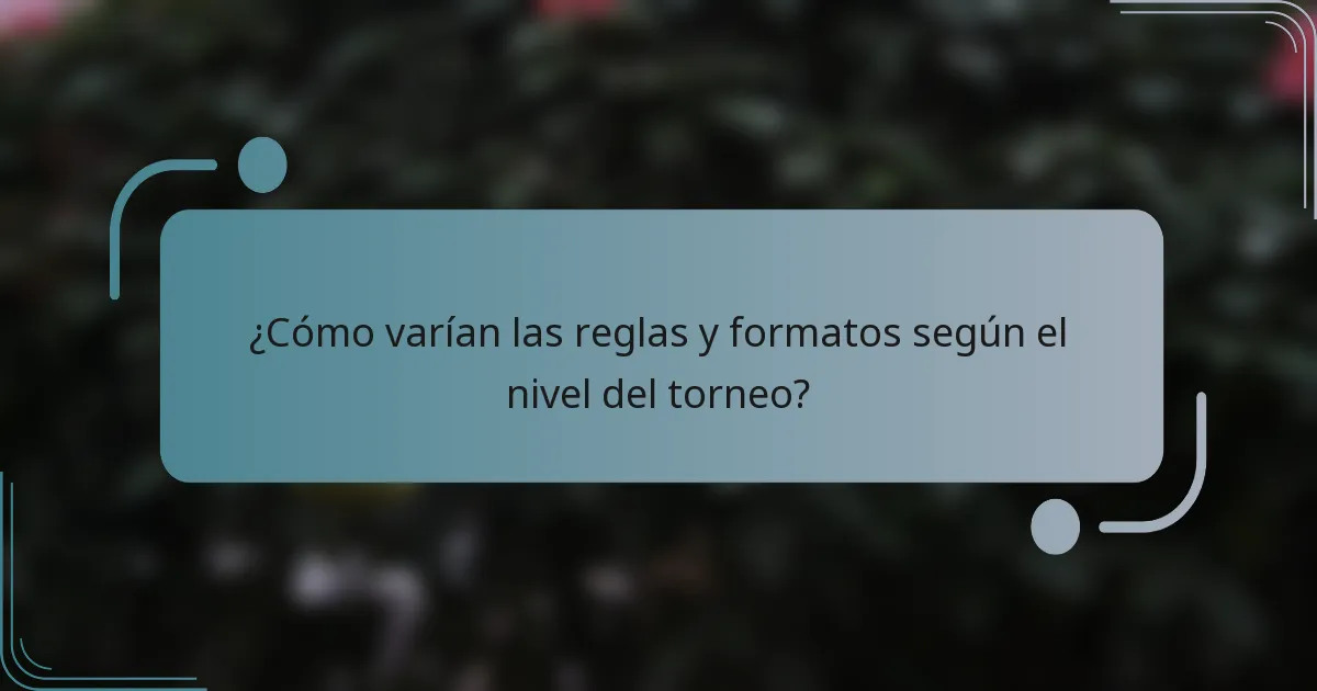¿Cómo varían las reglas y formatos según el nivel del torneo?